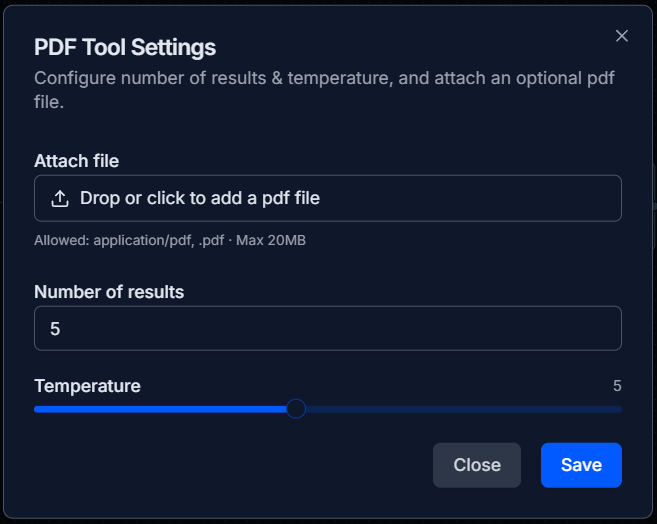 The PDF Tool Settings panel